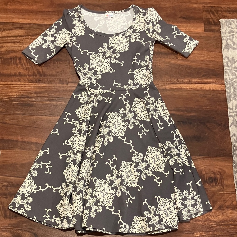 Gray and White Floral Dress